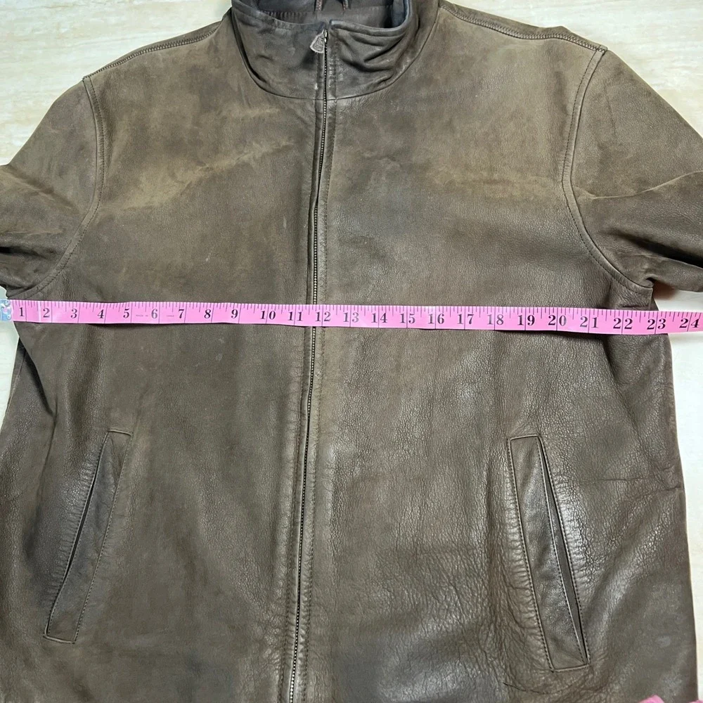 Tommy Hilfiger Mens Brown Leather Jacket Full Zip Mock Neck Coat Size Large